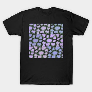 Traditional Japanese Vintage Hydrangea Geometric Floral Pattern in Black and Pastel T-Shirt